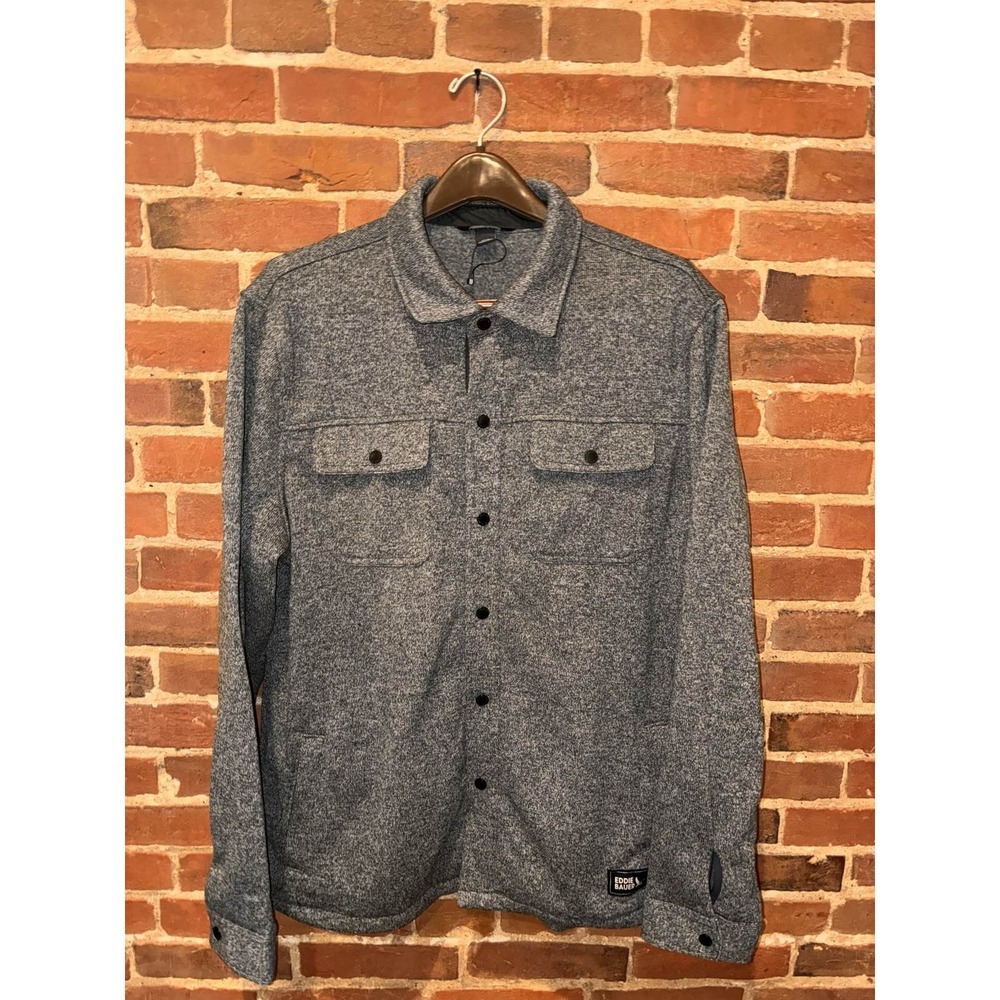 Eddie Bauer Men's L Gray Sweater Fleece Shacket Snap Up Winter Hunting